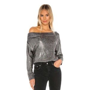 Superdown Silver Metallic Off-Shoulder Women Sweater